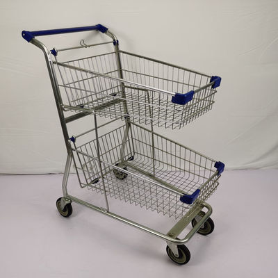 購入 二重層の買物かごのトロリー亜鉛は上塗を施してあるスーパーマーケットの買物車を粉にする online manufacture