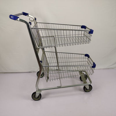 購入 公共事業の買物かごのトロリーQ195鋼鉄二重バスケットのカート online manufacture