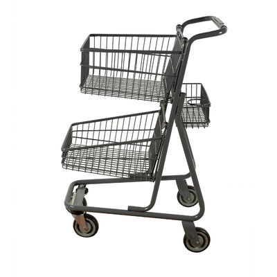 購入 80Lスーパーマーケットの買物車の二重バスケットの大きい金属のトロリー online manufacture