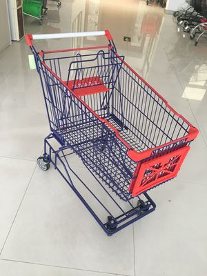 150のL 4車輪のスーパーマーケットのショッピング トロリー亜鉛めっきされ、赤いプラスチック部品