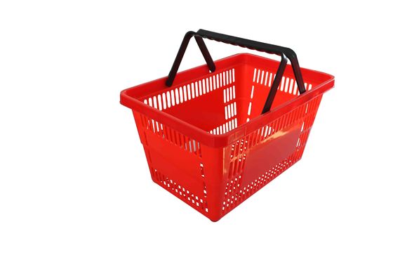 中国 スーパーマーケットの小売りのプラスチック買物かごの赤い/手持ち型の買物かご 工場